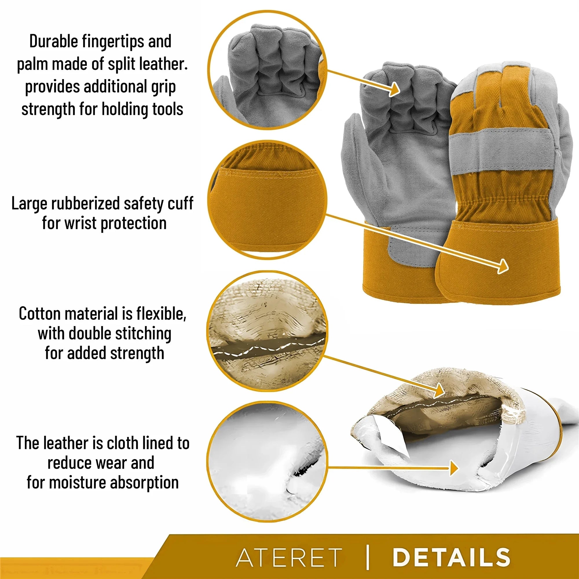 Men Work Gloves Soft Cowhide Driver Hunting Driving Farm Garden Welding Security Protection Safety Mechanic Glove