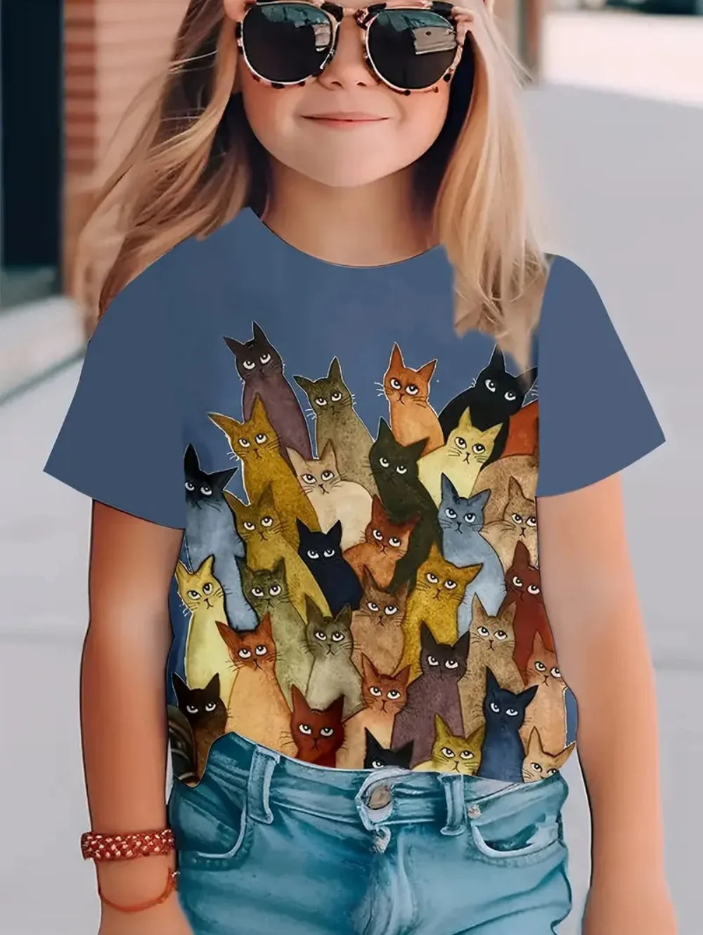 Children T-shirt Fashion Simple Styl Round Neck Short Sleeved T-Shirt Casual Vintage Outdoors Quick-Drying T-Shirt for Girl