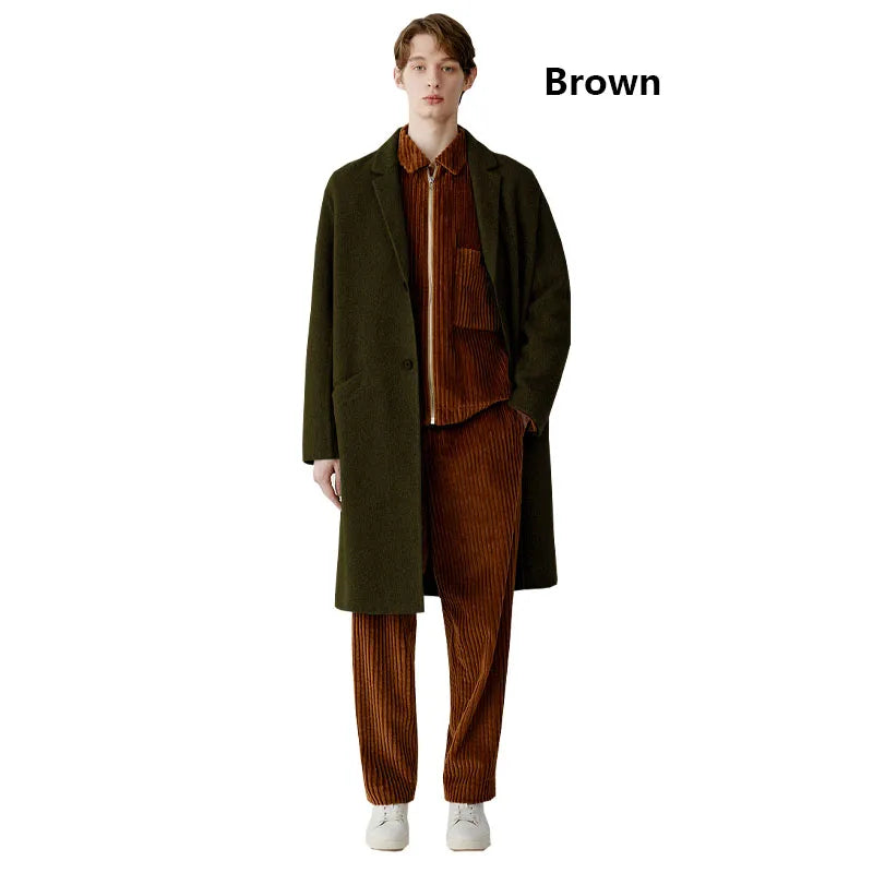 Double-sided Wool Autumn Winter Men's Coat Dark Grey Loose Plus Size Fat 150KG 4XL Coat Outdoor Cold and Warm Quality Men's Wear