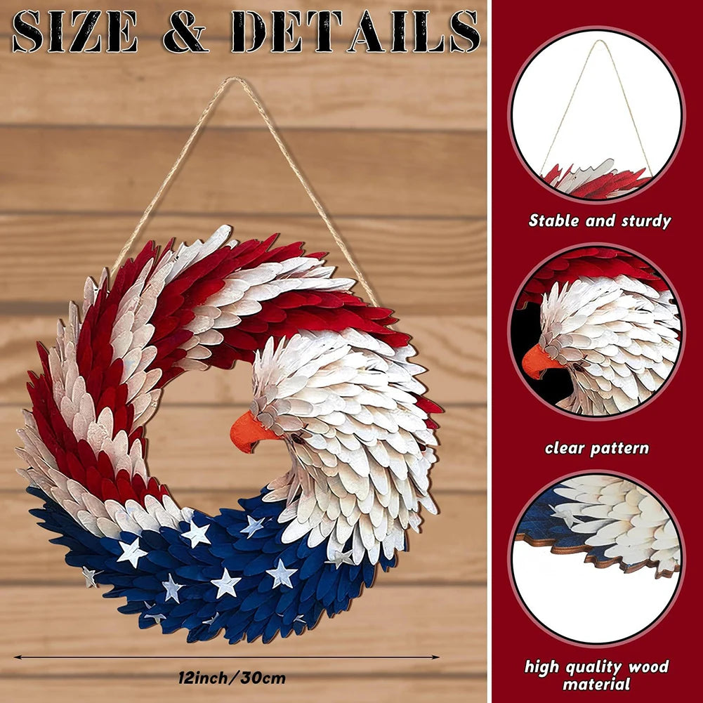 Round Porch Door Sign 4th of July Porch Decorating Independence Day Outdoor Plaque Wall Arts Decor Festival Hanging Garland