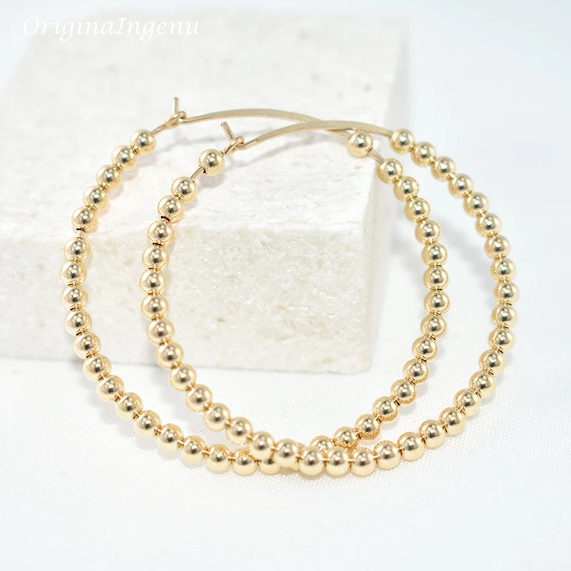 14K Gold Filled Hoop Earrings Gold Beads Jewelry Handmade Minimalism Earrings Brincos Pendientes Oorbellen Boho Earrings