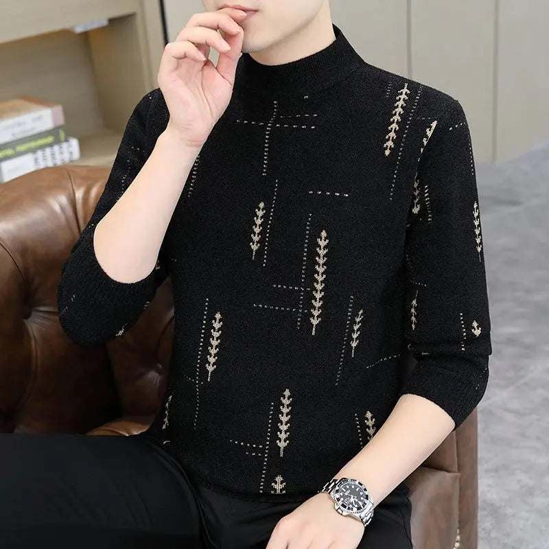 Autumn and Winter Sweaters for Men's Half Turtleneck Casual Trendy Inner Layer Base Knit Thickened Warm Winter Clothing