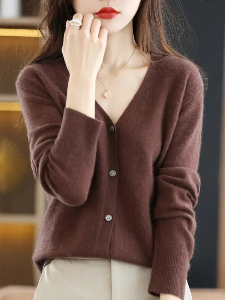 Women Cardigans Spring Autumn V-neck Single Breasted Short Slim Lady Knitwear Tops Solid Korean Fashion Sweaters