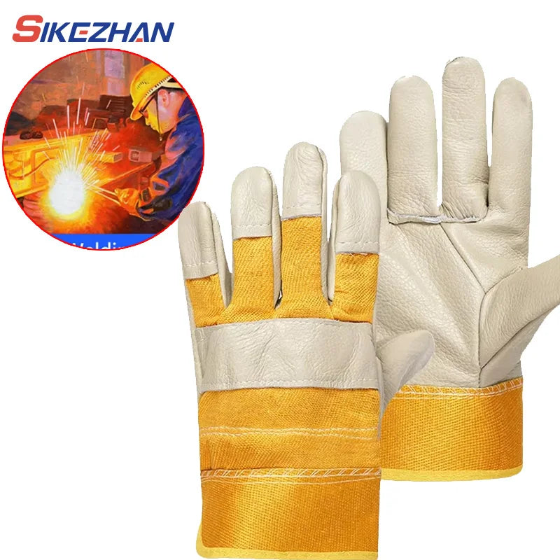 Men Work Gloves Soft Cowhide Driver Hunting Driving Farm Garden Welding Security Protection Safety Mechanic Glove