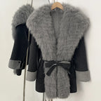 Woolen Coat Female Real Fox Fur Jacket New Autumn Winter Belt Top Clothes Fashion Warm Natural Fur Mid-length Wool Jacket Women