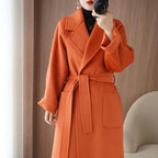 2024 Women's Wear 100% Wool Coat Autumn/Winter Fashion Temperament Double sided Cashmere Coats with Belt Elegant Long Overcoat