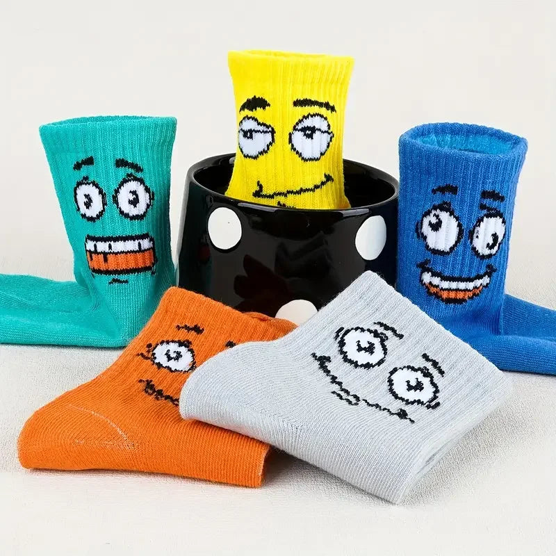 5 pairs of colorful children's socks with cute emoticons