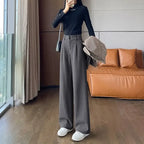 Female Trousers Office Autumn Winter Work Tailoring Women's Dress Pants Tweed Wide Leg High Waist Aesthetic Trends 2025 Harajuku