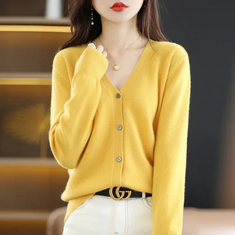 Women Cardigans Spring Autumn V-neck Single Breasted Short Slim Lady Knitwear Tops Solid Korean Fashion Sweaters