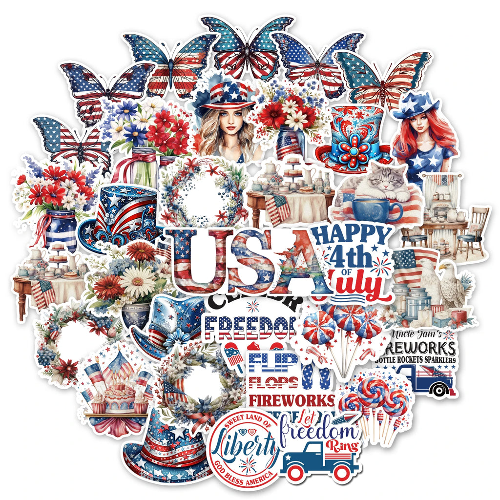 53 Pcs Patriotic American Flag Stickers, Vinyl 4th of July Decals for Festive Independence Day