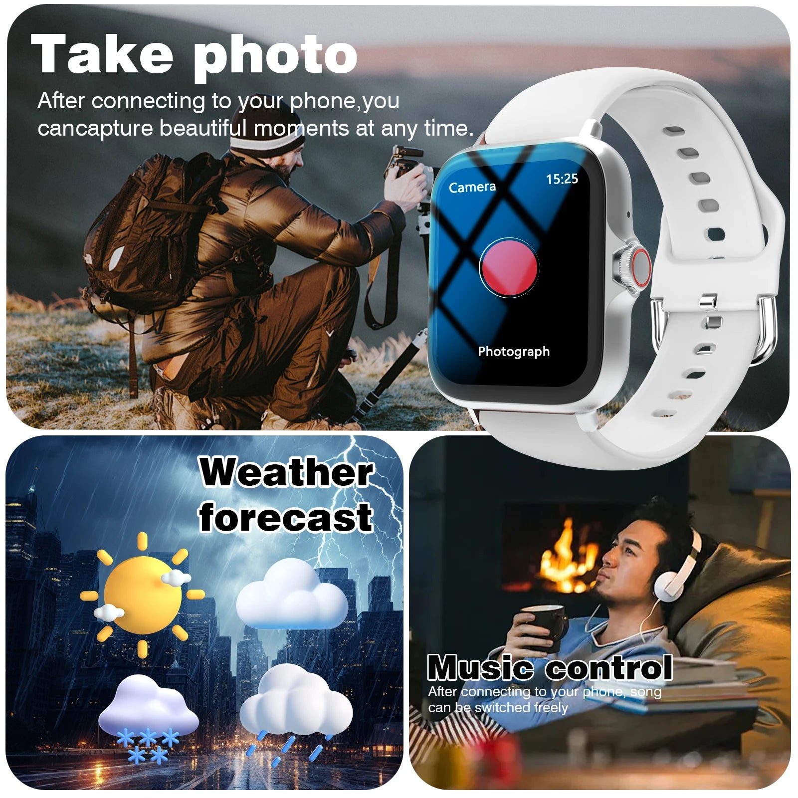 Smart Watch with 1.68-Inch HD Display – Wireless Calling/Dialing, Alarm/Message Notifications, Fitness Tracking, Music Control.