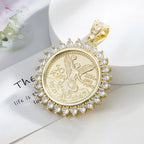 Pendants Catholic  virgin guadalupe  14K Gold Plated  50 Peso CZ  Medal Style  pendant for men  accessories Religious Pendants