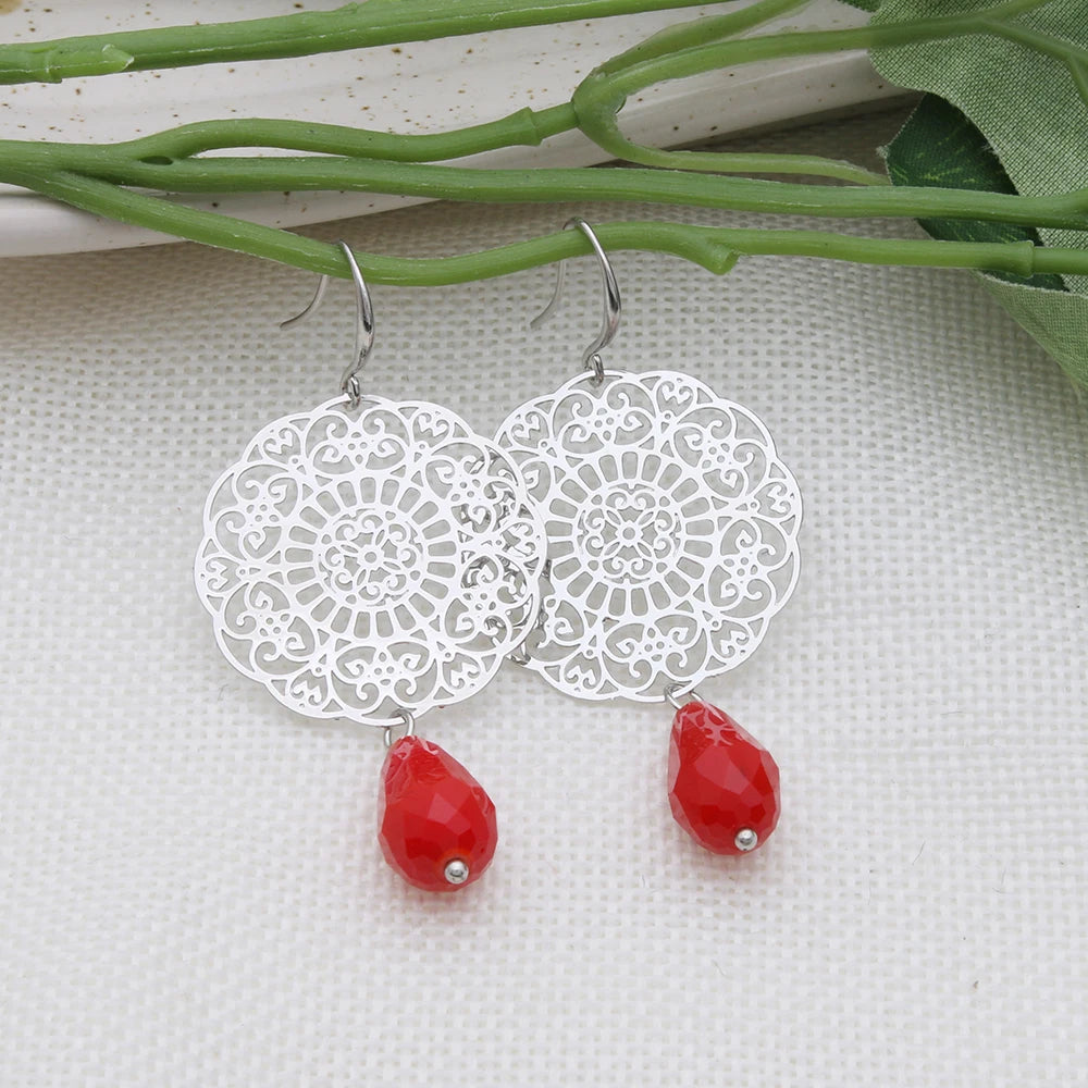 Drop Earrings Dangle Bohemian Metal Carving Hollow Pattern Crystal Water Charm 2023 New Hot Fashion Jewelry Accessories Brand Ms