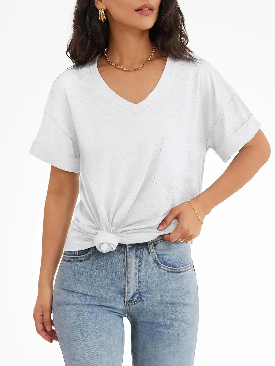 Womens T Shirts 2025 Short Sleeve V-Neck Shirts Cute Fit Summer Casual Tee Tops S-XXL