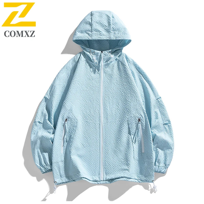 Summer Sunscreen Clothing Men's Simple All-match Solid Color Lightweight Loose UV Hooded Windbreaker Jacket Casual Bicycle Coat
