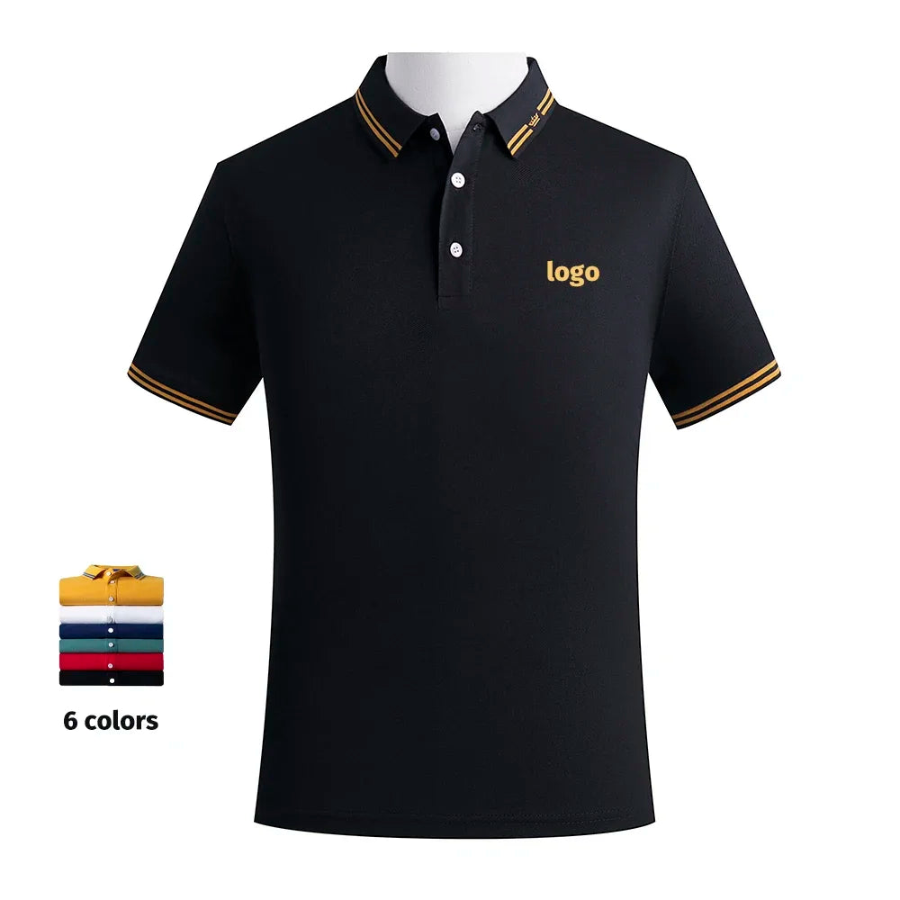 Men Polo T-shirt Logo Customizable Golf Hombre Polos 50% Cotton Daily Smart Casual Clothing Summer Autumn Lapel Top Personalized