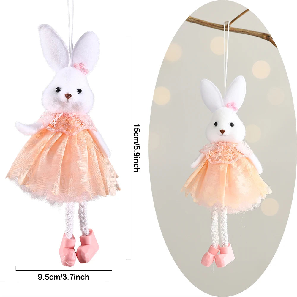 Easter Bunny Hanging Ornaments Pastel Purple Green Blue Yellow Skirt Rabbit Doll Figurine Kids Gifts Spring Easter Decorations