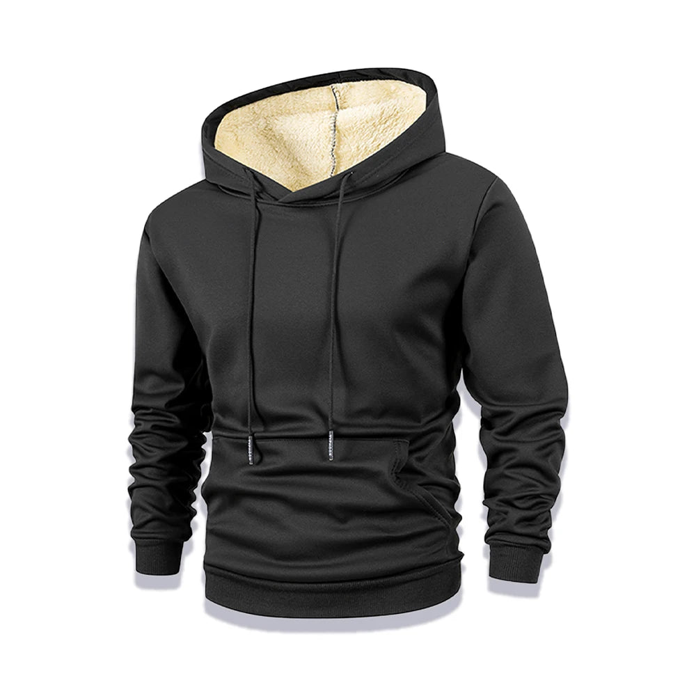 Winter Men's Hoodies Thicken Warm Pullover Men Basic Hoodies Sweatshirts Casual Street Solid Color Cashmere Warm Coat Tops