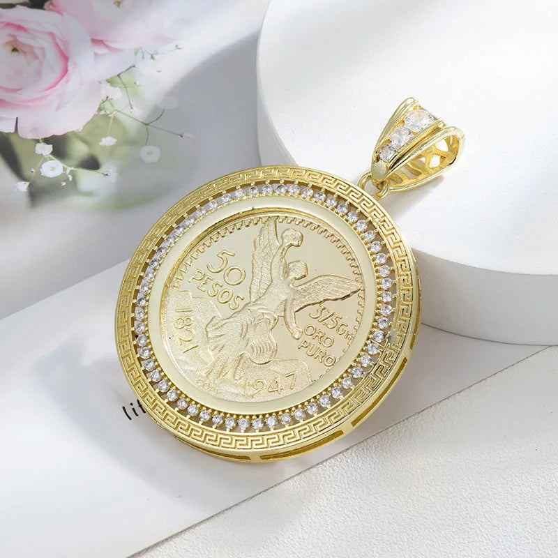 Pendants Catholic  virgin guadalupe  14K Gold Plated  50 Peso CZ  Medal Style  pendant for men  accessories Religious Pendants