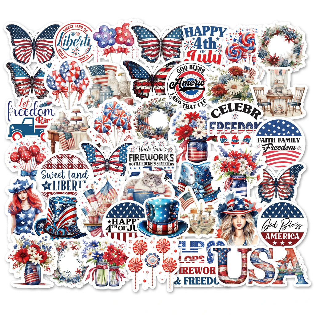 53 Pcs Patriotic American Flag Stickers, Vinyl 4th of July Decals for Festive Independence Day