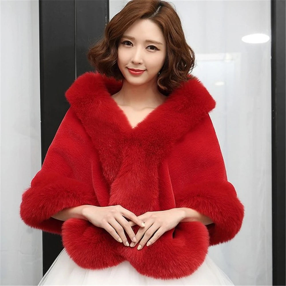 Real Image Faux Fur Wraps Winter Wedding Coat Warm Shawls Outerwear White Wraps Black Blue Shrug Women Prom Custom Made