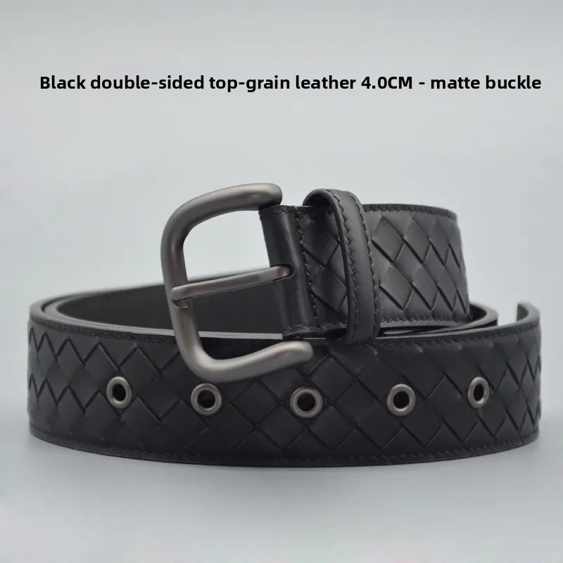 PLULUSA Hanrted Leather Belt for Men Genuine Top Layer Cowhide Bule Pure Handwoven Men's Belt Versatile Sli Belt
