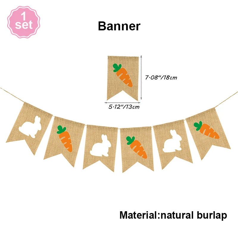 Easter Decoration Burlap Banner Cute Rabbit Carrot Hanging Garland for Easter Party Holiday Home Decoration Wall Decors Supplies