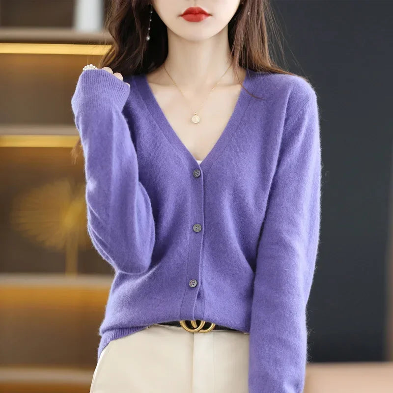 Women Cardigans Spring Autumn V-neck Single Breasted Short Slim Lady Knitwear Tops Solid Korean Fashion Sweaters