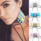 Lace up chokers necklaces for women Holographic choker gothic Wide Chocker Corset PU Leather neck jewelry