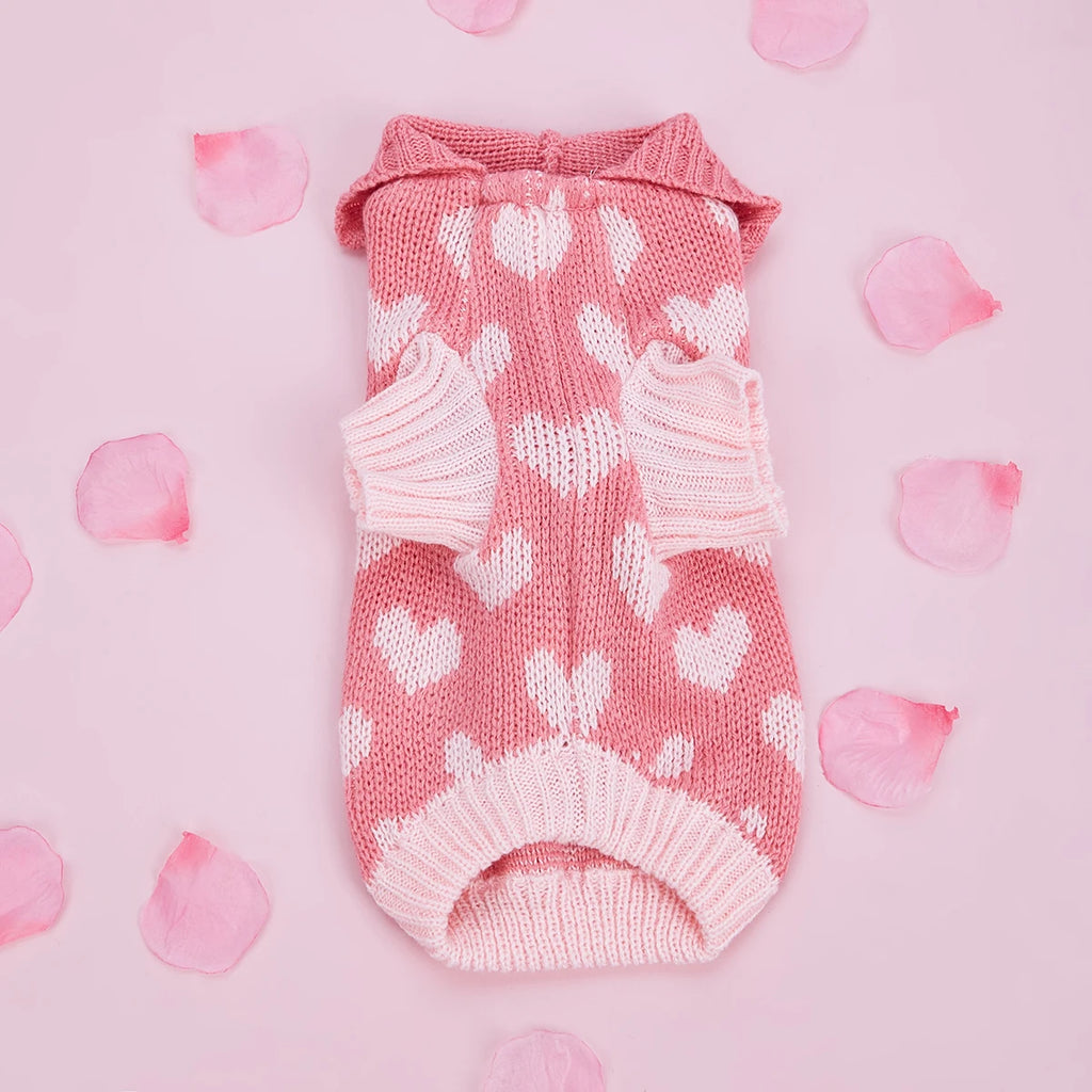 Dog Sweaters Everyday and Valentine's Day Hooded for Small Medium Dogs Turtleneck Pink Dog Sweaters Knit Pullover Pet Sweatershi