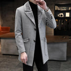 Men Business Jacket Medium Length Single-breasted Plush Collar Overcoat Autumn Winter Woolen Coat Windbreaker Male Trench Coat