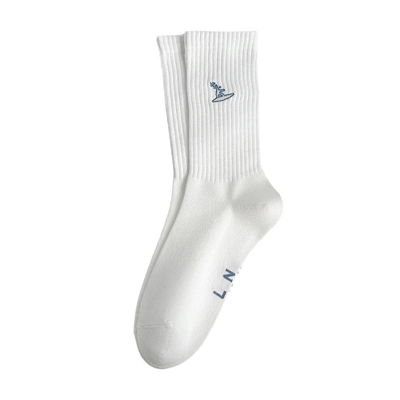Men's Socks New Embroidery Fashion Solid Color Simple Basic Long Socks For Man Casual Sweat Absorption Cotton Socks Breathable