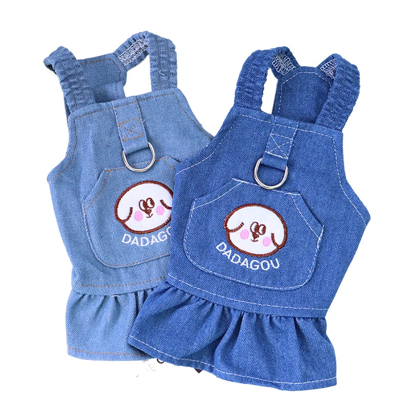 Pet Denim Pet Dresses Dress for Dog Small Dog Pet Dresses Clothes Cowboy Dress Sundress with Leash Ring Spring Summer Soft Sweet Skirt Pet Costume