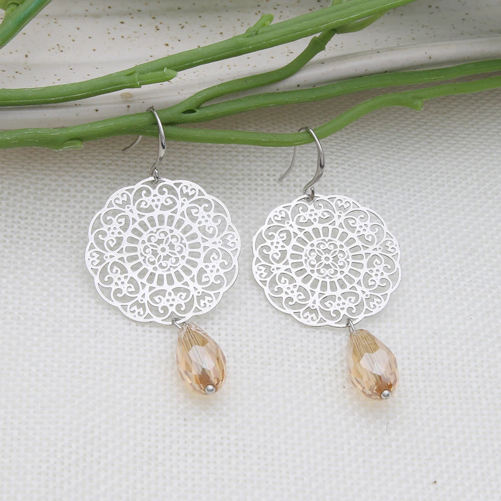 Drop Earrings Dangle Bohemian Metal Carving Hollow Pattern Crystal Water Charm 2023 New Hot Fashion Jewelry Accessories Brand Ms