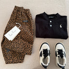 Children's pants 2025 squinting eyes spring boys and girls leopard print casual pants baby Korean wide leg small leg pants