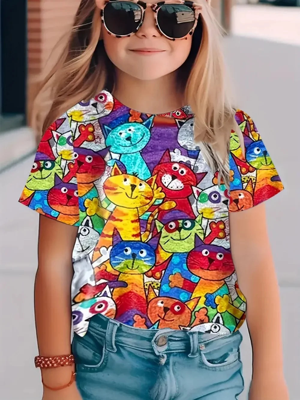 Children T-shirt Fashion Simple Styl Round Neck Short Sleeved T-Shirt Casual Vintage Outdoors Quick-Drying T-Shirt for Girl