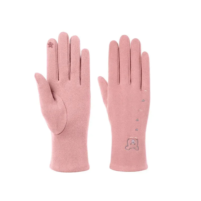 Fashion  Glove Women Vintage Winter Touch Screen Full Finger Warm Windproof Cycling Driving Female Lady Gloves Mittens