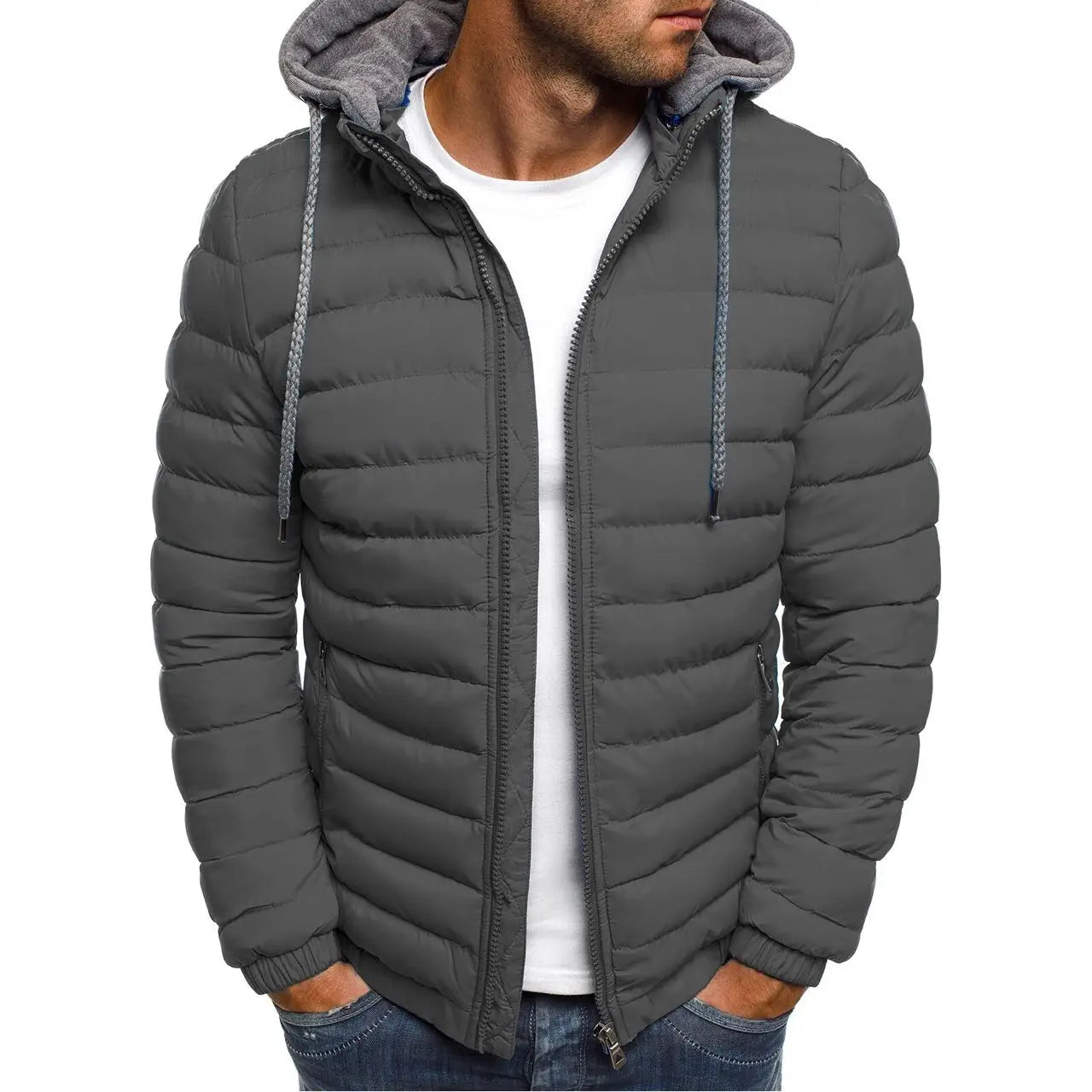 Men jacket 2025 thick stand up collar hooded solid color winter jacket men waterproof and warm business casual men jacket S-3XL