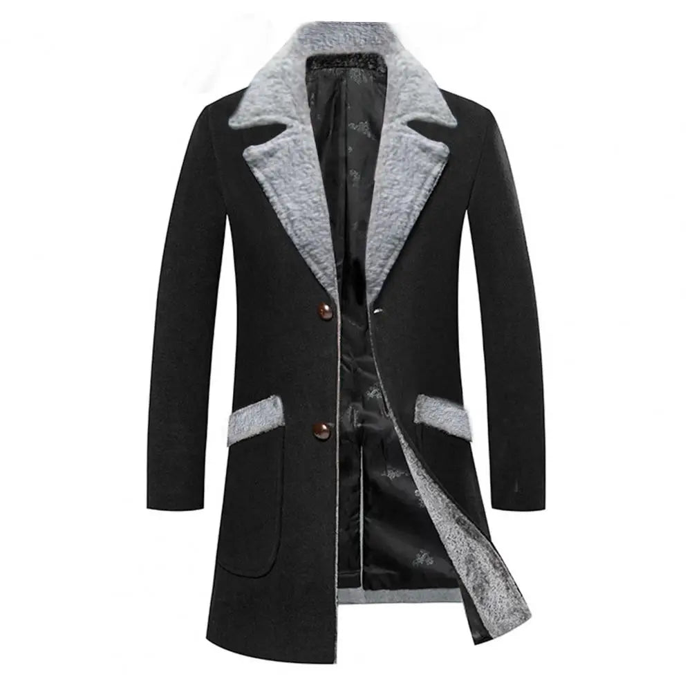 Men Business Jacket Medium Length Single-breasted Plush Collar Overcoat Autumn Winter Woolen Coat Windbreaker Male Trench Coat