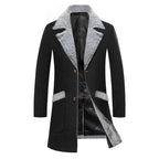 Men Business Jacket Medium Length Single-breasted Plush Collar Overcoat Autumn Winter Woolen Coat Windbreaker Male Trench Coat