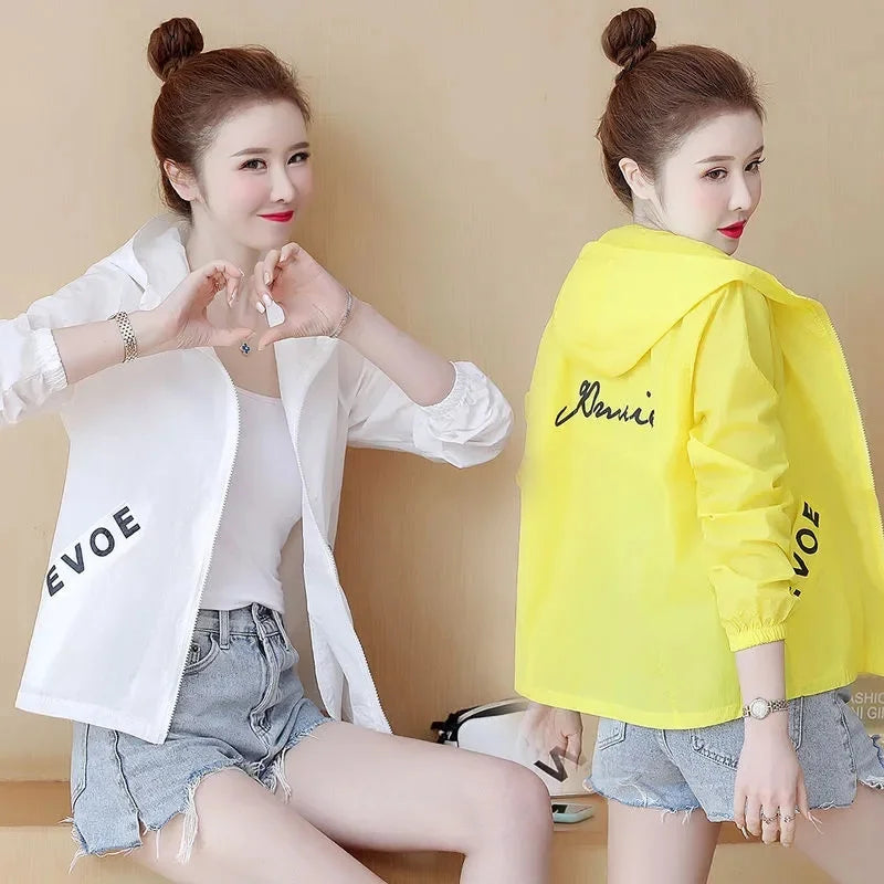Women's Jacket 2025 New Summer Sun Protection Thin Coat Zipper Hooded Loose Windbreaker Jackets Famale Basic Coats Outwear
