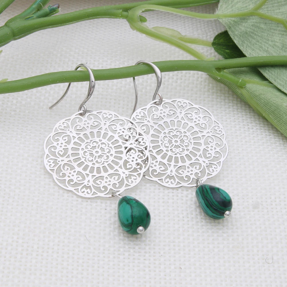 Drop Earrings Dangle Bohemian Metal Carving Hollow Pattern Crystal Water Charm 2023 New Hot Fashion Jewelry Accessories Brand Ms