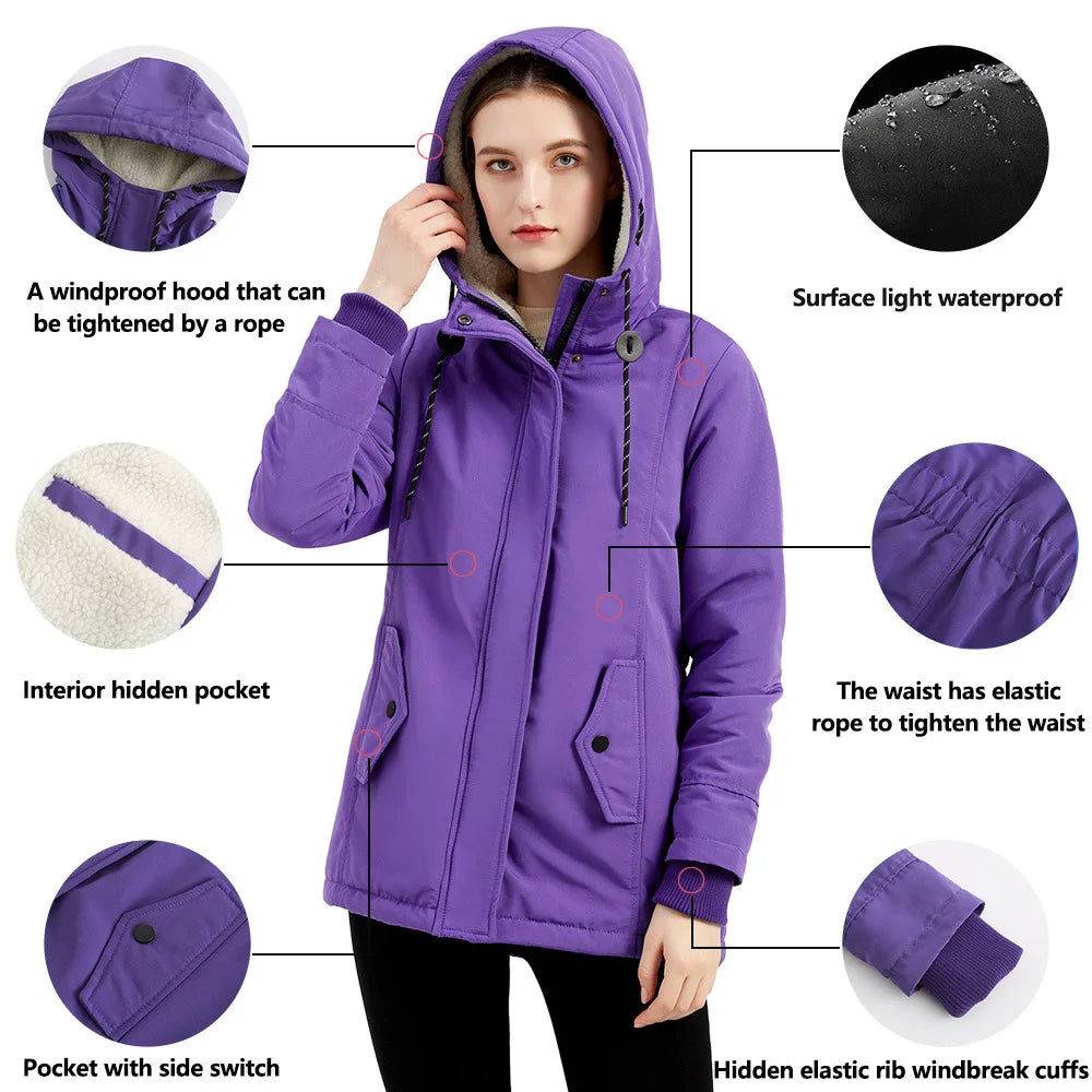 Winter Down Jackets Coats Women Warm Parkas Hooded Waterproof Thick Plush Fleece Lined Female Cotton Puffer Jacket Overcoat AY81