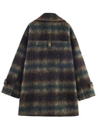 Women's Woolen  Coat 2025 Autumn Winter New Fashion Women Long Sleeve Button Checkered Overcoat Women High Street Leisure Coats
