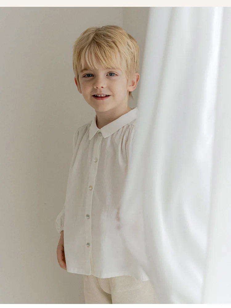 Children Boys T-shirt Autumn Turn Down Collar Solid Color Simple Toddler Kids Boys Blouses Versatile Infant Baby Boys Undershirt Children T-shirt