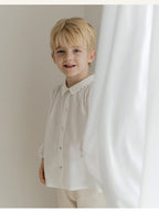 Children Boys T-shirt Autumn Turn Down Collar Solid Color Simple Toddler Kids Boys Blouses Versatile Infant Baby Boys Undershirt Children T-shirt