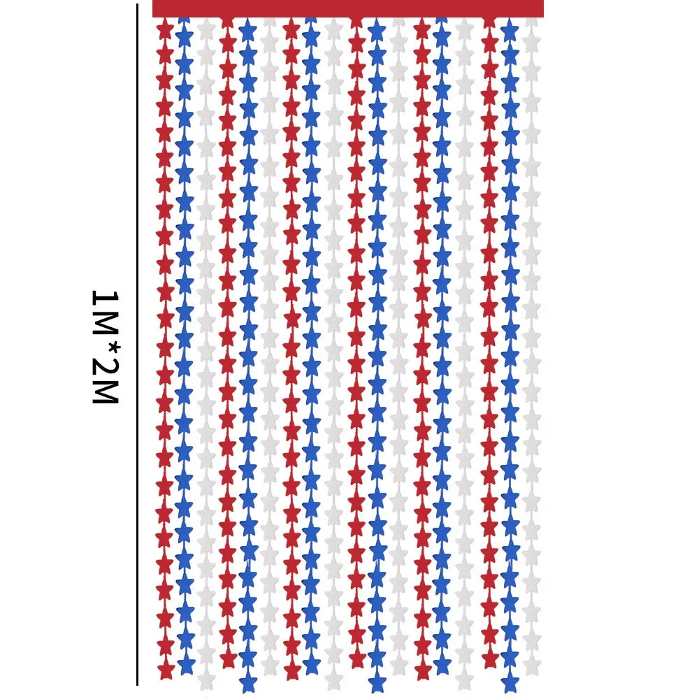 4th of July Decorations Red White Blue Star Tinsel Foil Fringe Curtains Independence Day Photo Booth Backdrop Patriotic Party