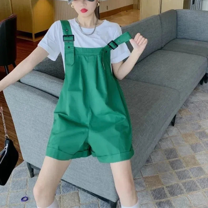 Summer Overalls Jumpsuits For Women Casual Adjustable Strap Loose Sweet Chic Kawaii Streetwear Shorts Rompers Playsuits Outfits
