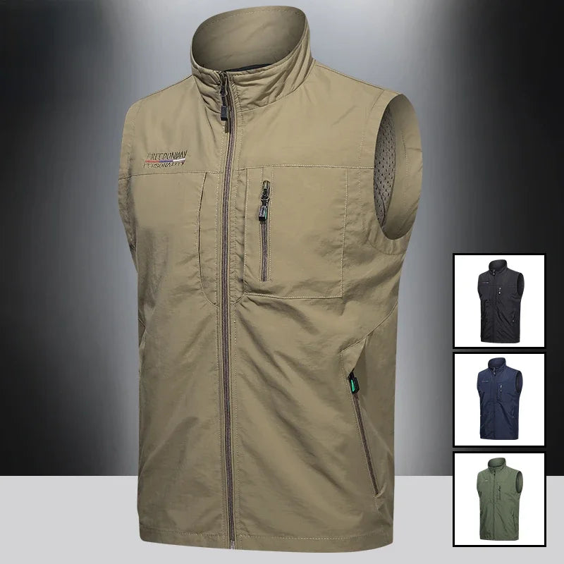 Men's Vest Thin Tooling Loose Quick Drying Outdoor Sports Multi Pocket Stand Collar Camping Fishing Vest Summer жилетка мужская