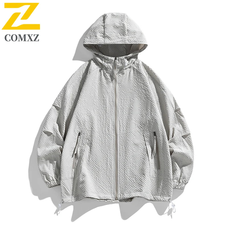 Summer Sunscreen Clothing Men's Simple All-match Solid Color Lightweight Loose UV Hooded Windbreaker Jacket Casual Bicycle Coat